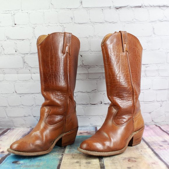 Vintage Bort Carleton Brown Distressed Leather Riding Heeled Boots Size 6.5 M - Picture 2 of 9